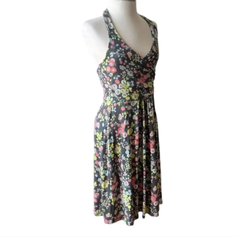 BODEN Women's St. Lucia‎ Halter Dress US Sz 6 Grey Floral Chartreuse Multicolor